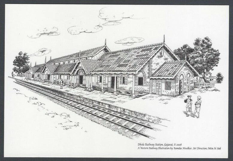 INDIA WESTERN RAILWAYS Vintage souvenir postcard-Dhola Railway station Gujarat