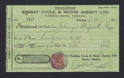 India 1957 Bombay Cycle & Motor Agency Billhead & Receipt (3)