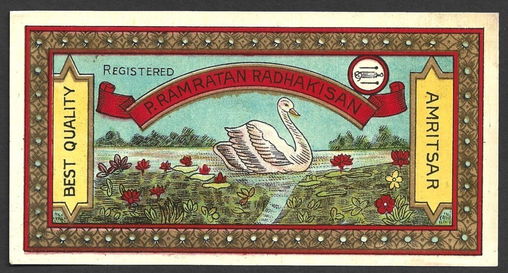 India 1930s-40s vintage textile dye label P.R Radhakishan, Amritsar - DOVE