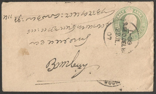 (AOP) India KEdVII 1907 cover canc. sc "L-59/S.M.O. DELHI/22JL/07"