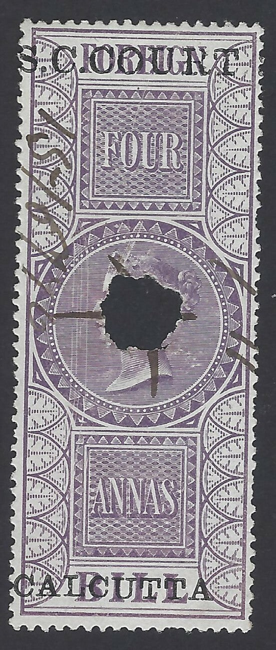 India SMALL CAUSE COURT CALCUTTA QV 1868- QV 4a on Foreign Bill used Barefoot #6