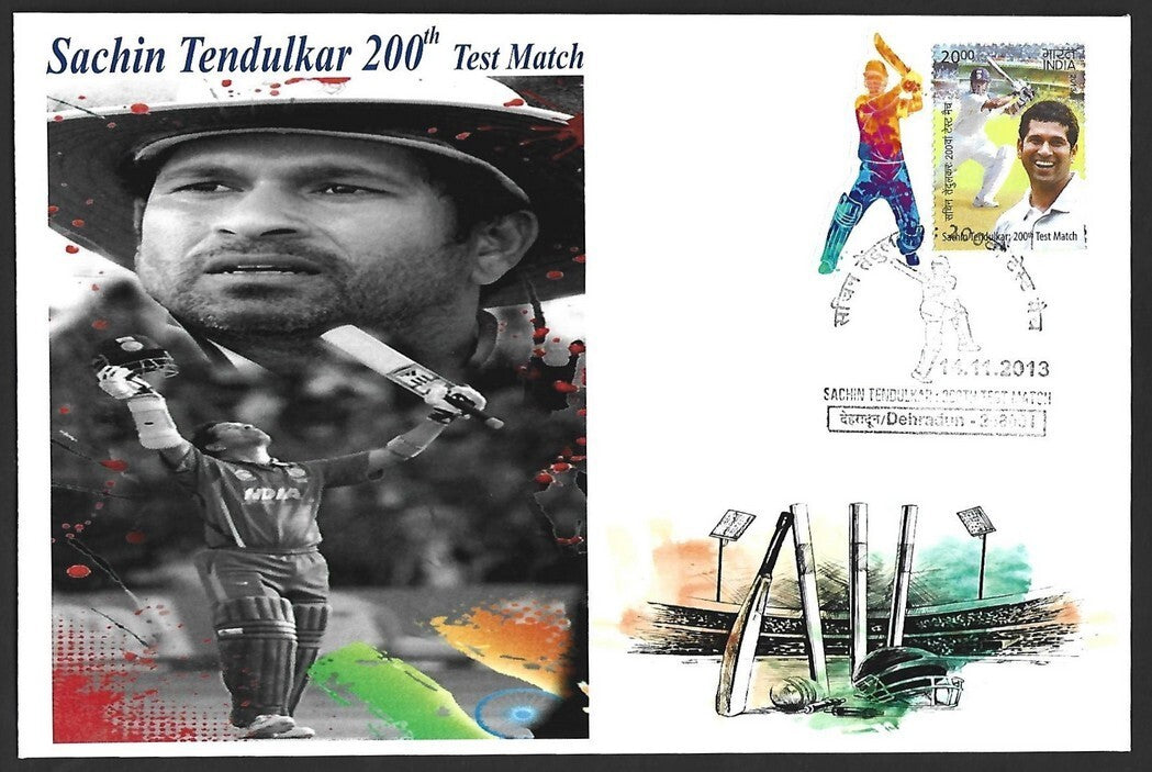 CRICKET India 2013 Sachin Tendulkar 200th Test private FDC with diecut label