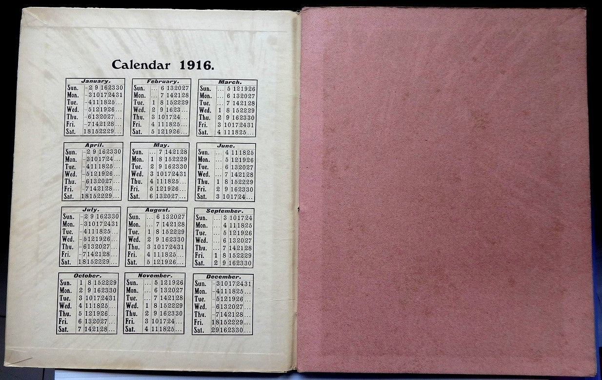 India CENTRAL INSURANCE 1916 hardcover advert Calendar & 20pgs Blotter book