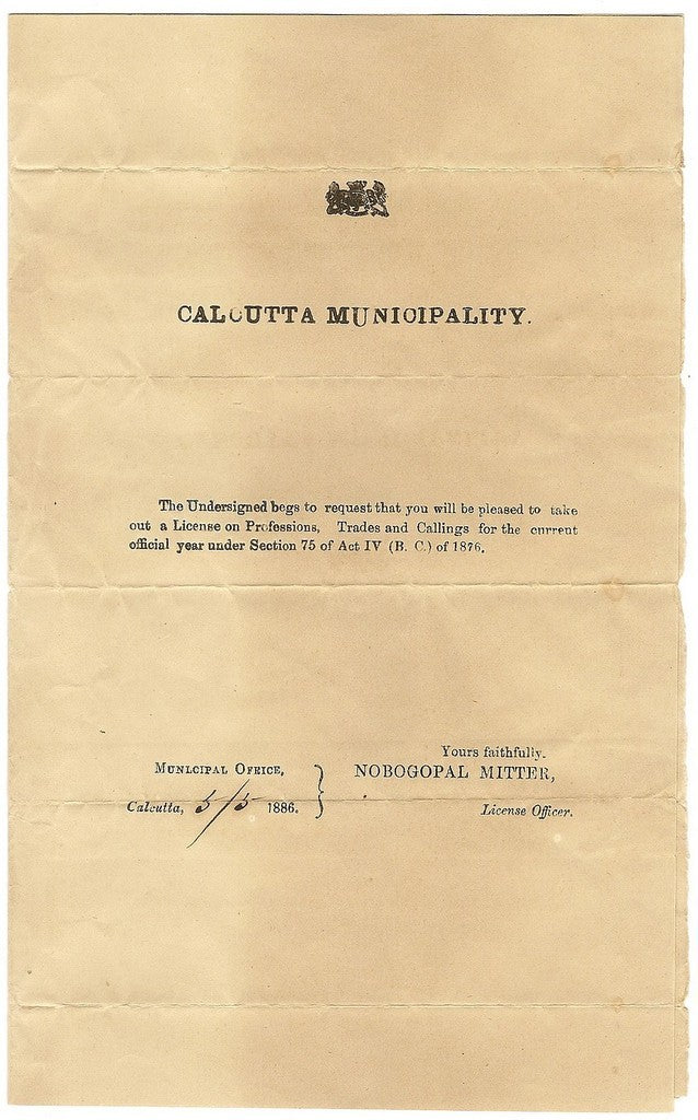 India 1886 Profession Tax submission by Opium Trader Hazareemull Sagarmull
