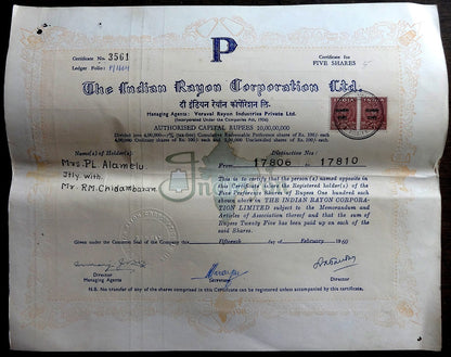 India 1960 Indian Rayon Corporation share certificate