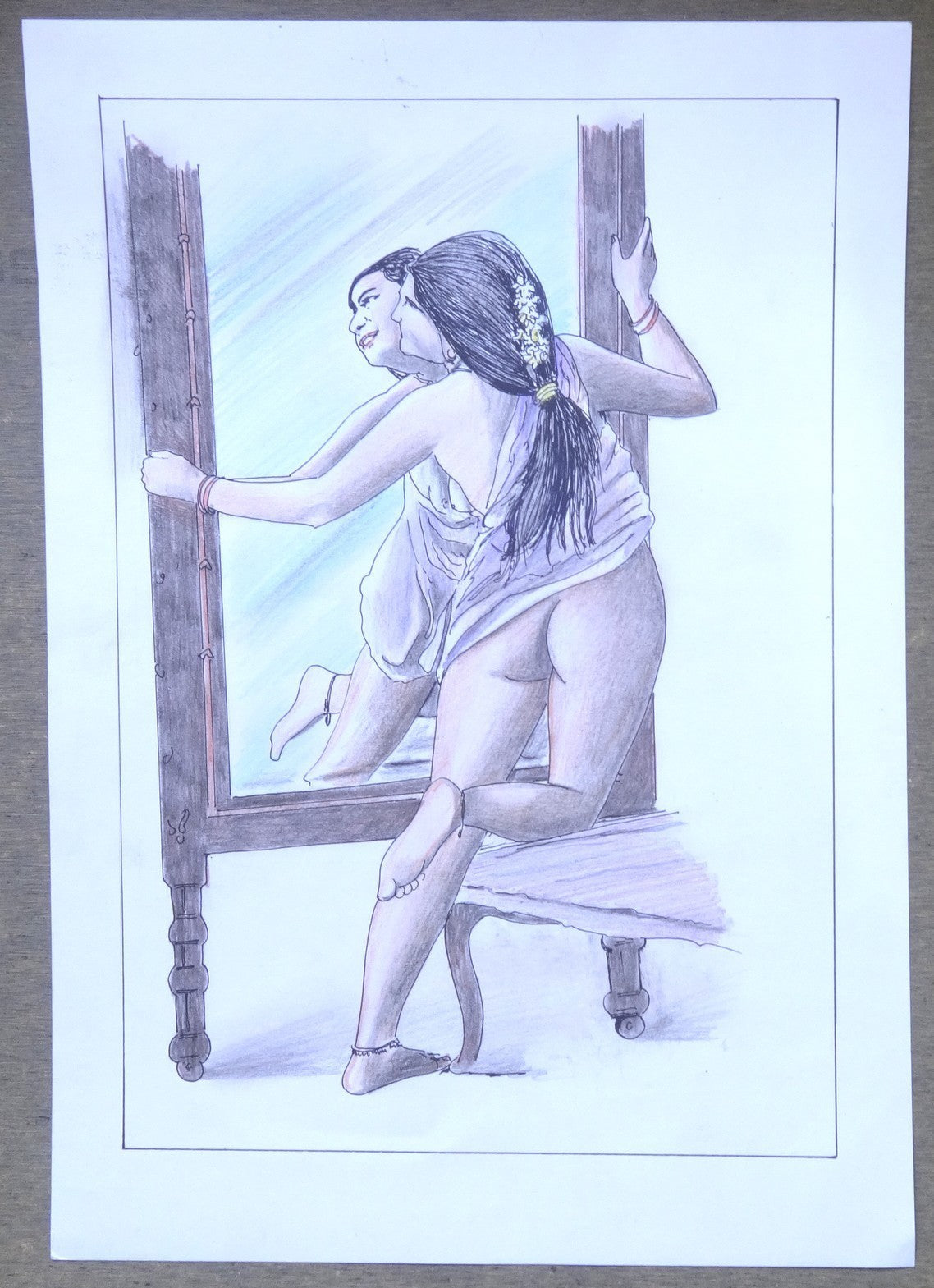 Nude Indian Beauty Crayons & ink on card 11.5” x 17.5”