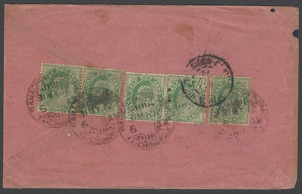 India 1912 cover to Saigon with KEdVII ½ x 5