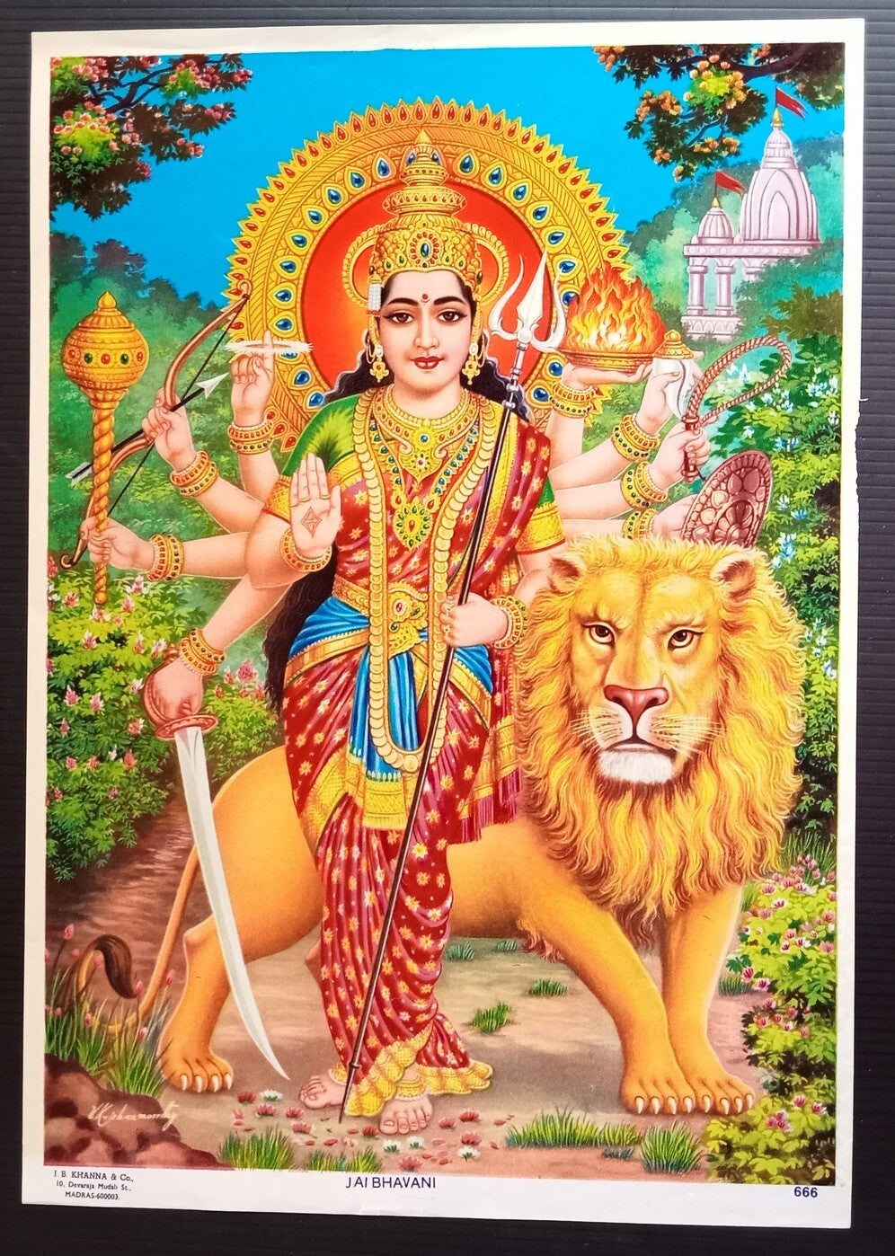 India JAI BHAVANI J. B. Khanna 9.5" x 13.5" vintage Hindu poster