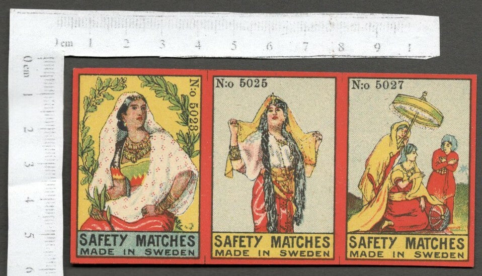 AOP India Gods & Epics strip of 3 different vintage 1910s-20s matchbox labels