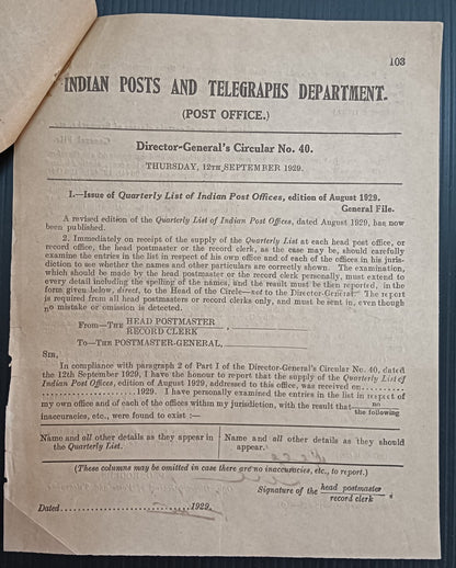India 1929 POSTAL NOTICE + CIRCULAR Prohibition transmission of fireworks
