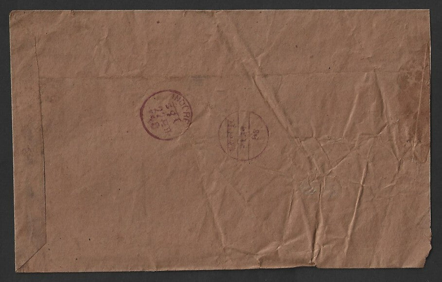 AOP India Indore Holkar State 1896 stampless cover HASALPUR to INDORE