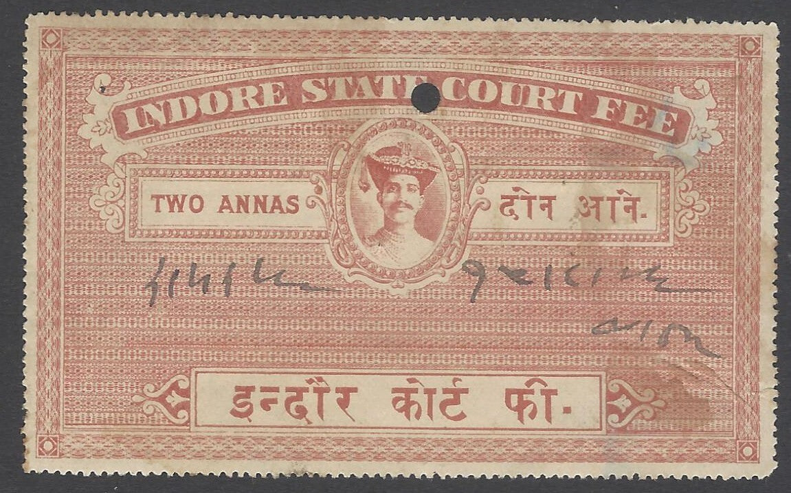 AOP India Indore State Court Fee 2a pale red