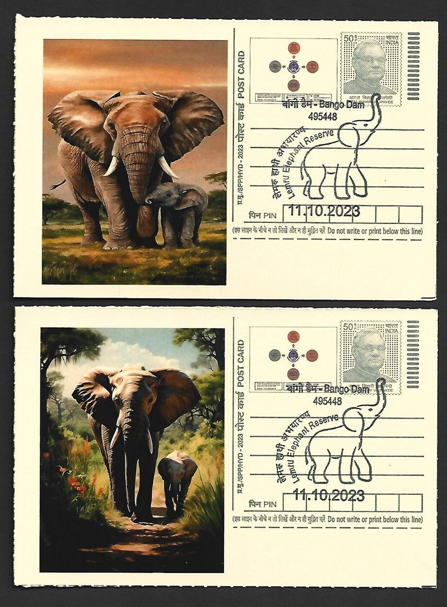 India ELEPHANTS 2023 Lemru Elephant Reserve pictorial commemorative postcards x8
