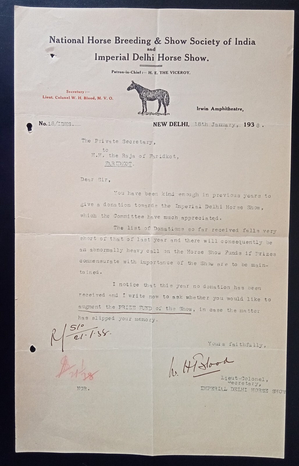 Imperial Delhi Horse Show 1938 pictorial advertisement letterhead India