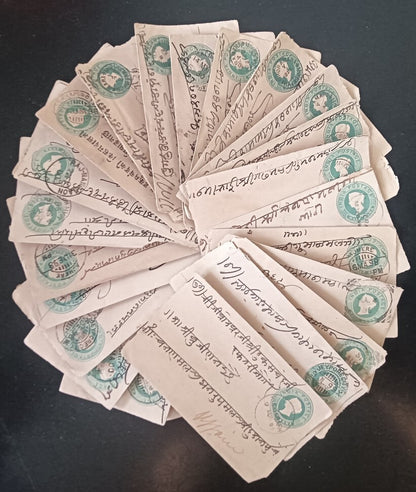 India QV 1/2a green envelopes x 100 selected for condition WHOLESALE