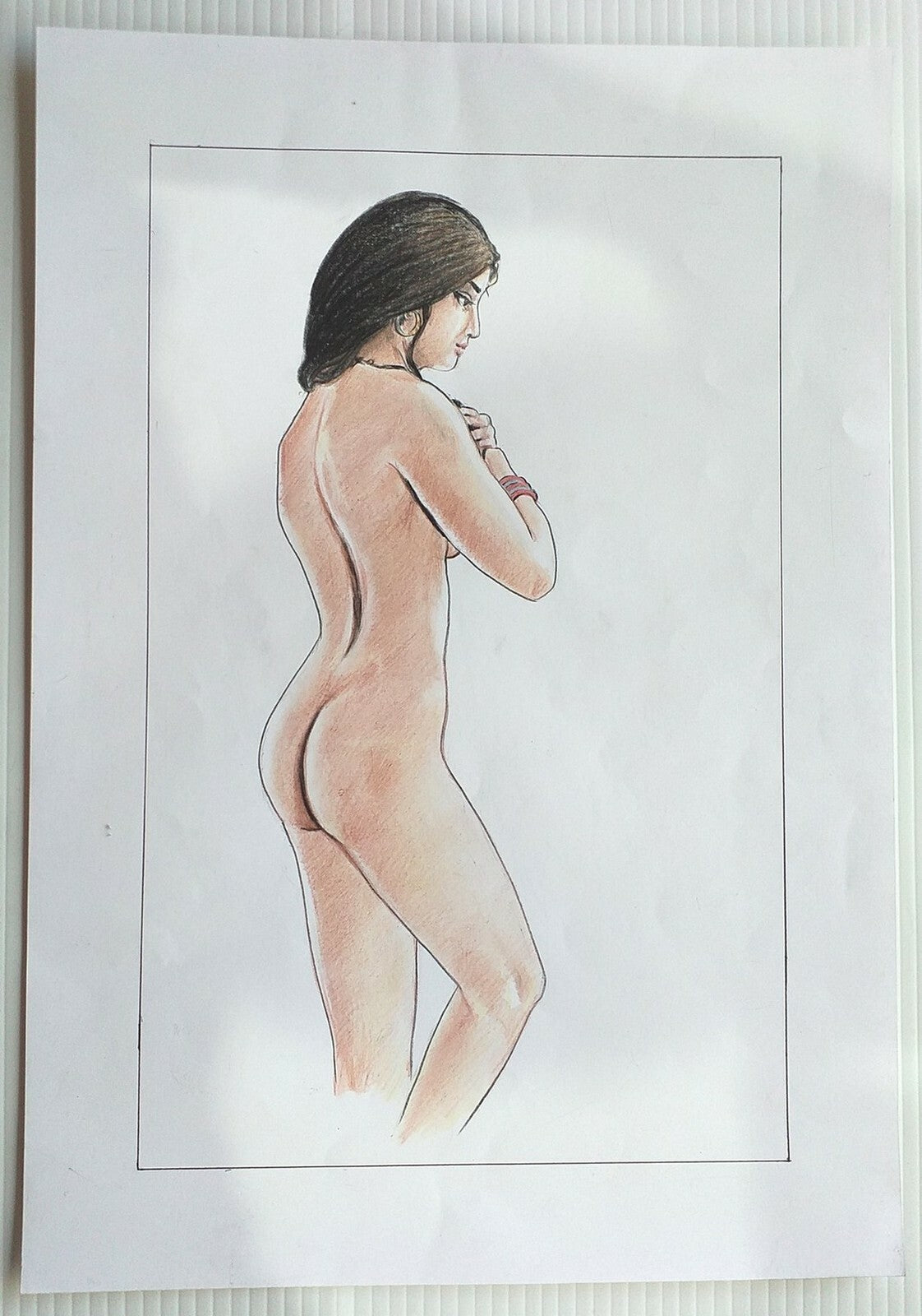 Nude Indian Beauty watercolor & pencil on card 11.5” x 19.5”