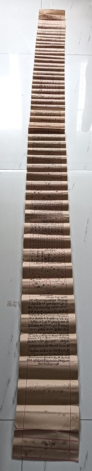 India vintage hand drawn handwritten Hindu horoscope scroll 6 x 43 inches