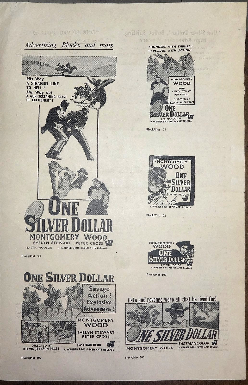1973 One Silver Dollar double sheet India pressbook 9” x 14” Montgomery Wood