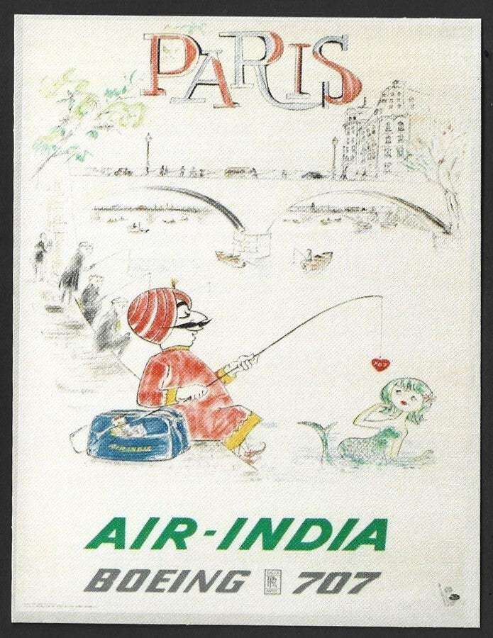 AIR INDIA PARIS reprinted postcard