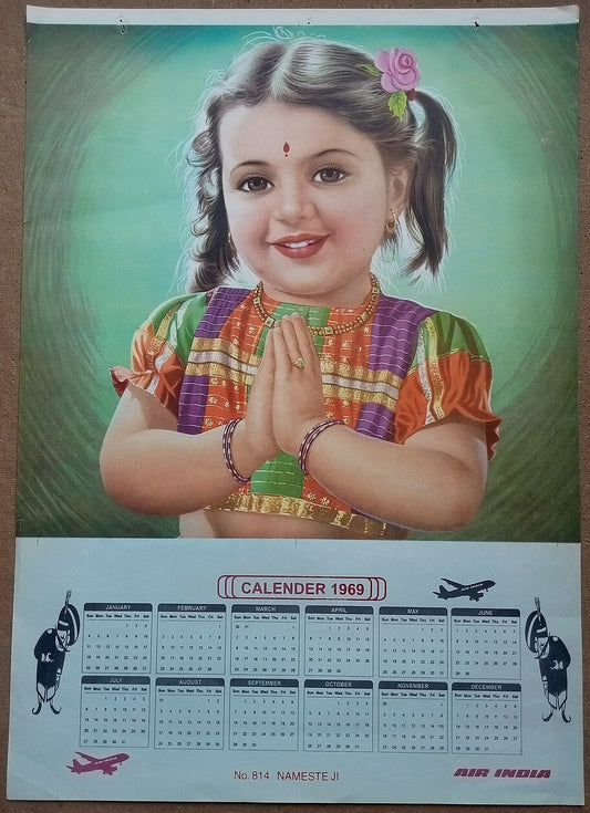 AIR INDIA 1969 poster calender 814 - NAMESTE JI - R