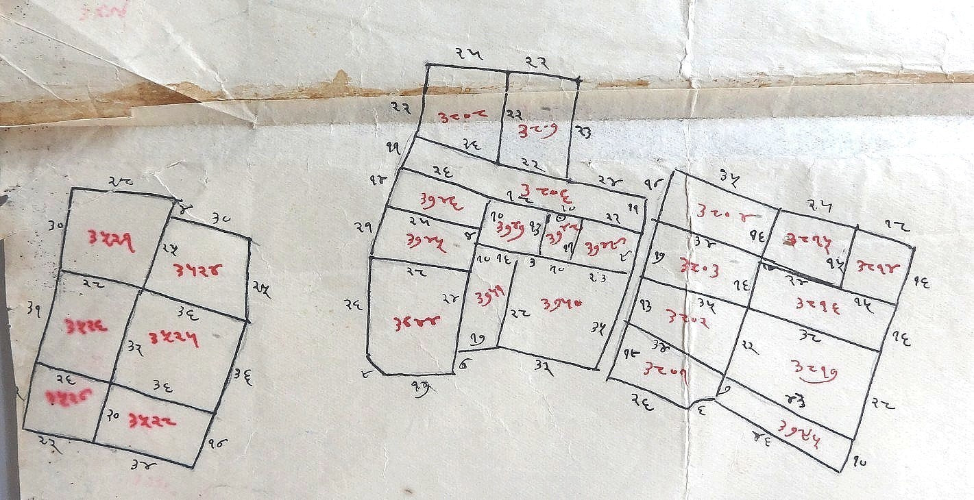 India 1939 hand drawn street map with Bhartpur State Court Fee stamp 11.5”x30.5”