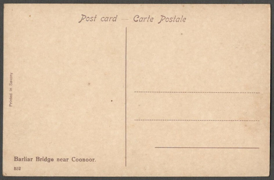 AOP India Barliar Bridge near Coonoor vintage postcard