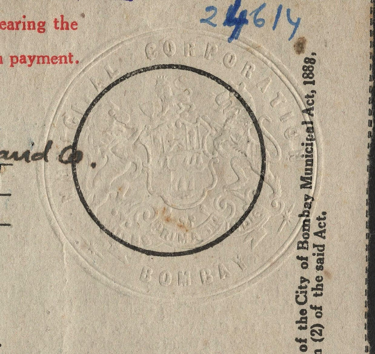 AOP India 1949 3rd Q Bombay Municipal Corp BILL FOR TAX ON VEHICLES AND ANIMALS