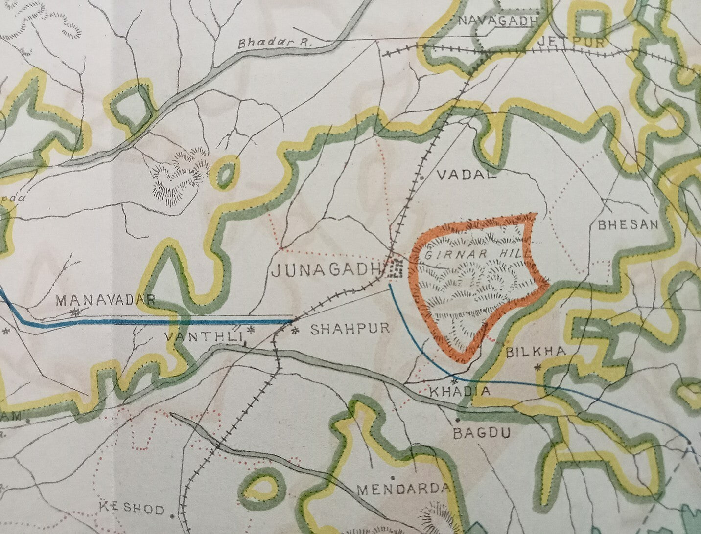AOP India 1910 MAP of Junagadh State 33 x 42cm