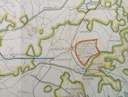 AOP India 1910 MAP of Junagadh State 33 x 42cm