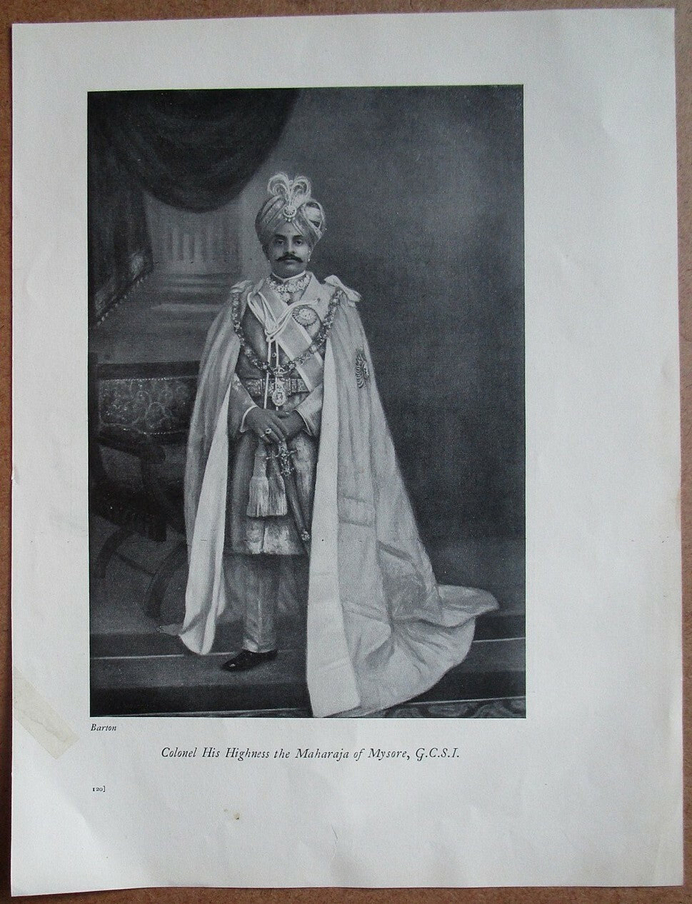 India 1912 2 sided book plate MAHARAJAS OF JAMMU AND KASHMIR & MYSORE 8x10