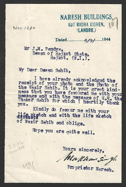 AOP India Correspondence : THE NARESH, pro Princely State magazine 1944