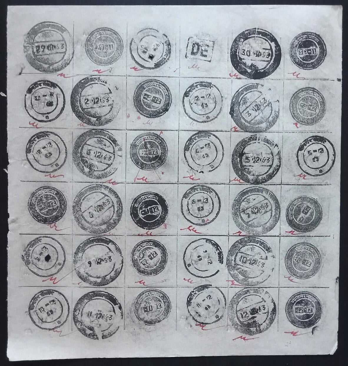 India 1955-67 Post Office daily postmark proof impression sheets (24)