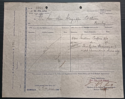 India KGV & KGVI Broker's Note x 7 on 1946 contract note