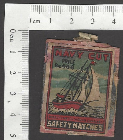 India vintage litho matchbox label Navy Cut by Bharat Match Works Sivakasi