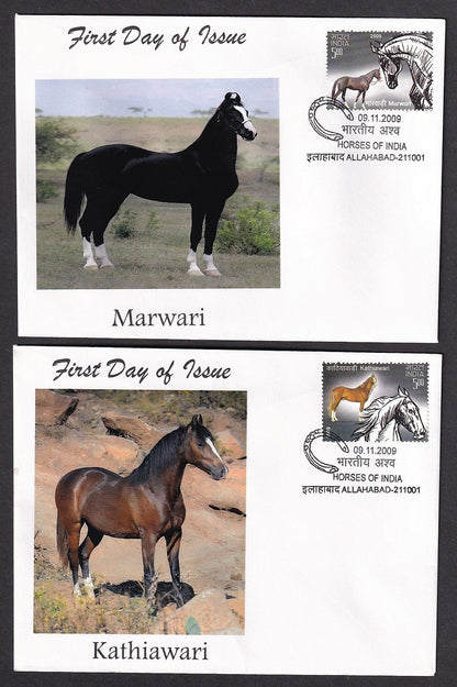 India 2009 HORSES OF INDIA set of 4 on 4 private (non Official) First Day covers
