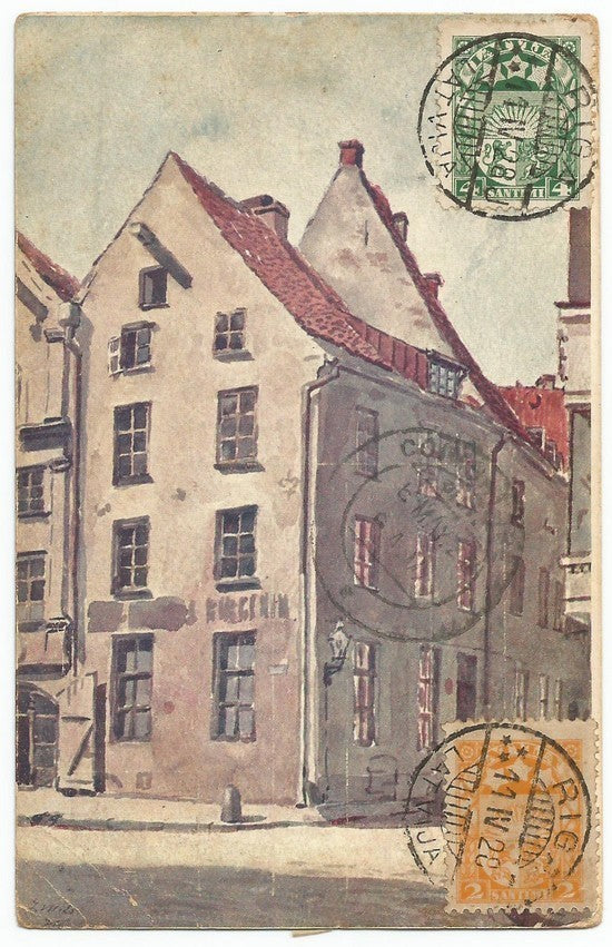 Latvia Latvija 1928 postcard to India