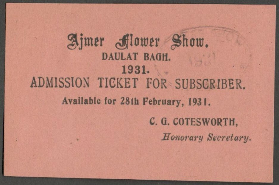 AOPIMT India 1931 AJMER FLOWER SHOW Admission ticket