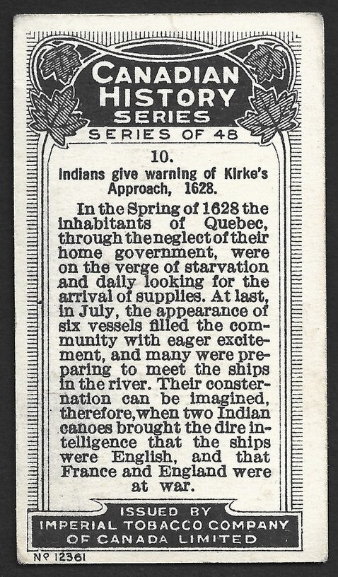 CANADIAN HISTORY 1926 cigarette card Imperial Tobacco INDIANS GIVE WARNING1628