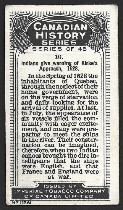 CANADIAN HISTORY 1926 cigarette card Imperial Tobacco INDIANS GIVE WARNING1628