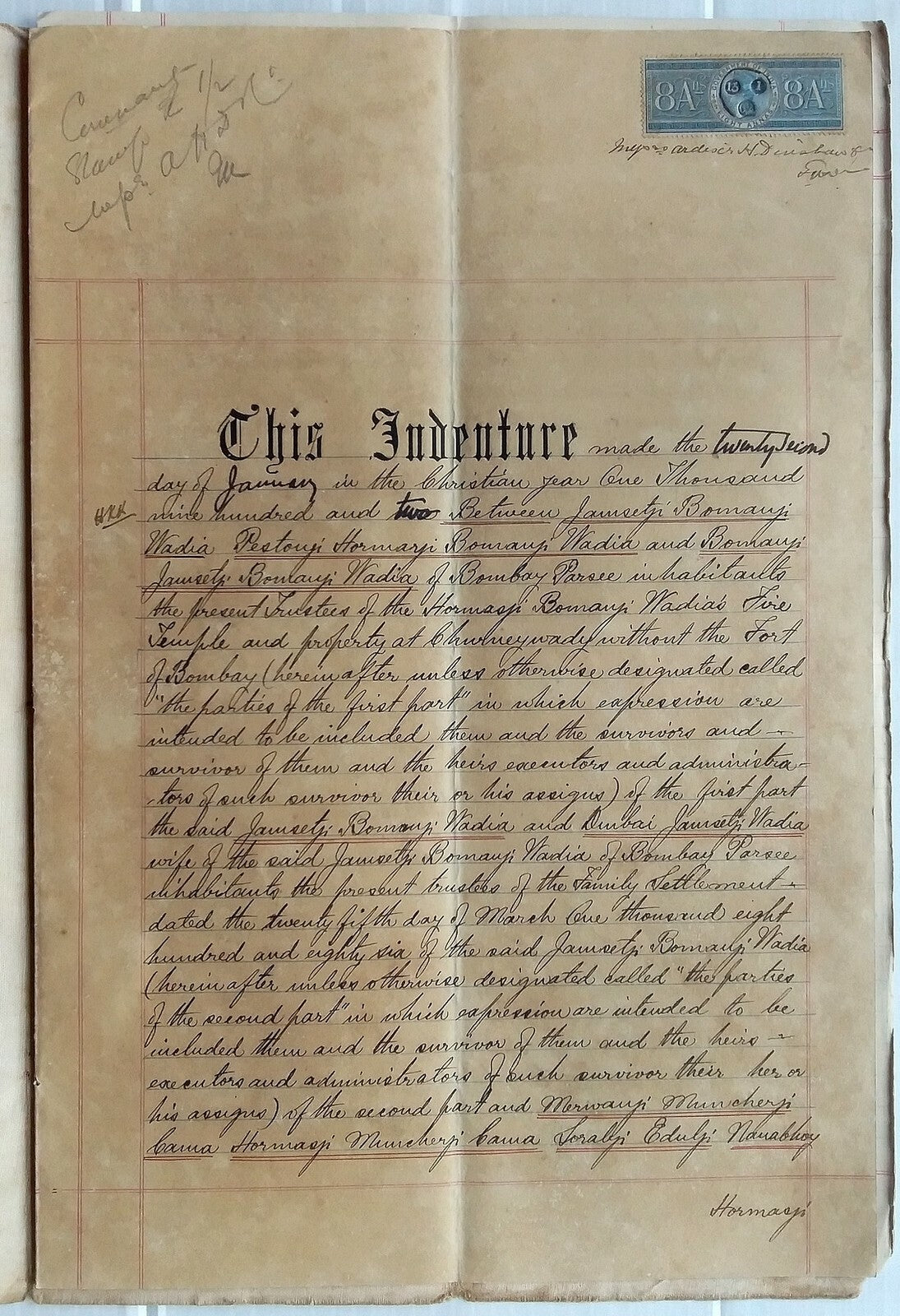 India 1904 Covenant re : Charniwadi Fire Temple