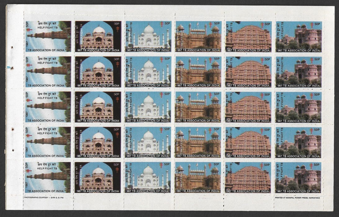 India 1987 Anti TB Tuberculosis Seals sheet of 30 MNH