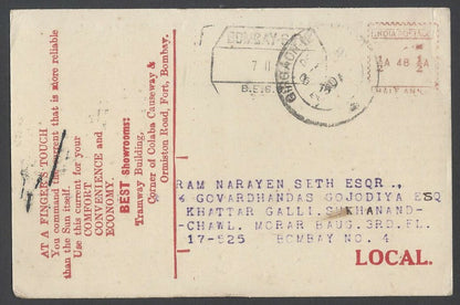 AOPIMT India Bombay 1928 bicolour meter postcard BES&T Co.