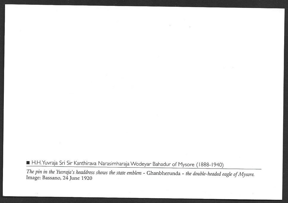 India 2010 Princely States maxi card H.H. Yuvraja Sri Kanthirava Narasimharaja W