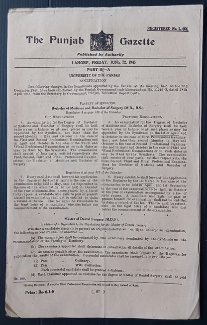 THE PUNJAB GAZETTE, Lahore, India June 22, 1945 issues (4)
