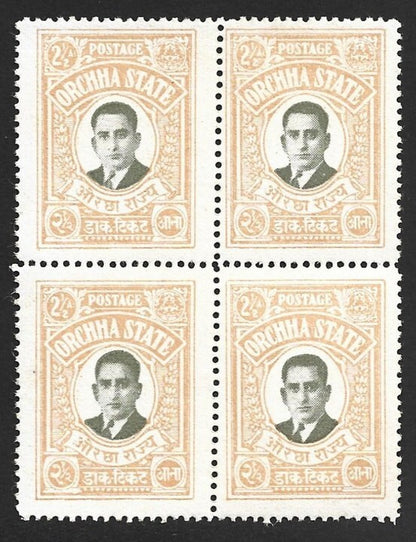 India ORCHHA STATE 1935 2 1/2a NG block of 4 SG 15