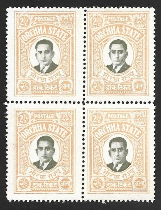 India ORCHHA STATE 1935 2 1/2a NG block of 4 SG 15