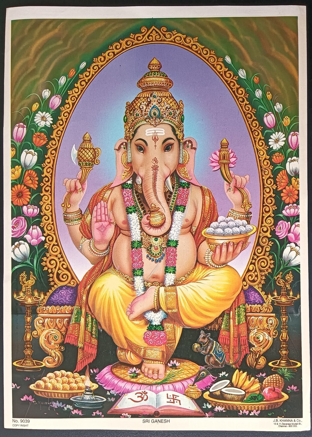 India Hindu Gods Poster Sri Ganesh 9.5"x 13" inches by J.B. Khanna
