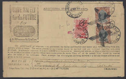 India 1950 telegram  with KGVI 1R pair & 1950 Republic 2a