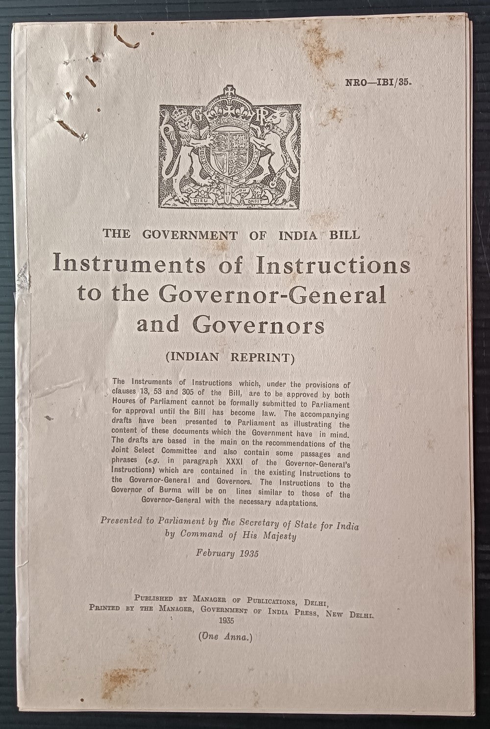 India 1935 THE GOVERNMENT OF INDIA BILL