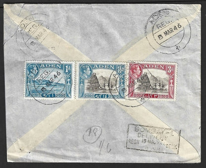 Aden KGVI King George VI 1946 registered AD cover to India